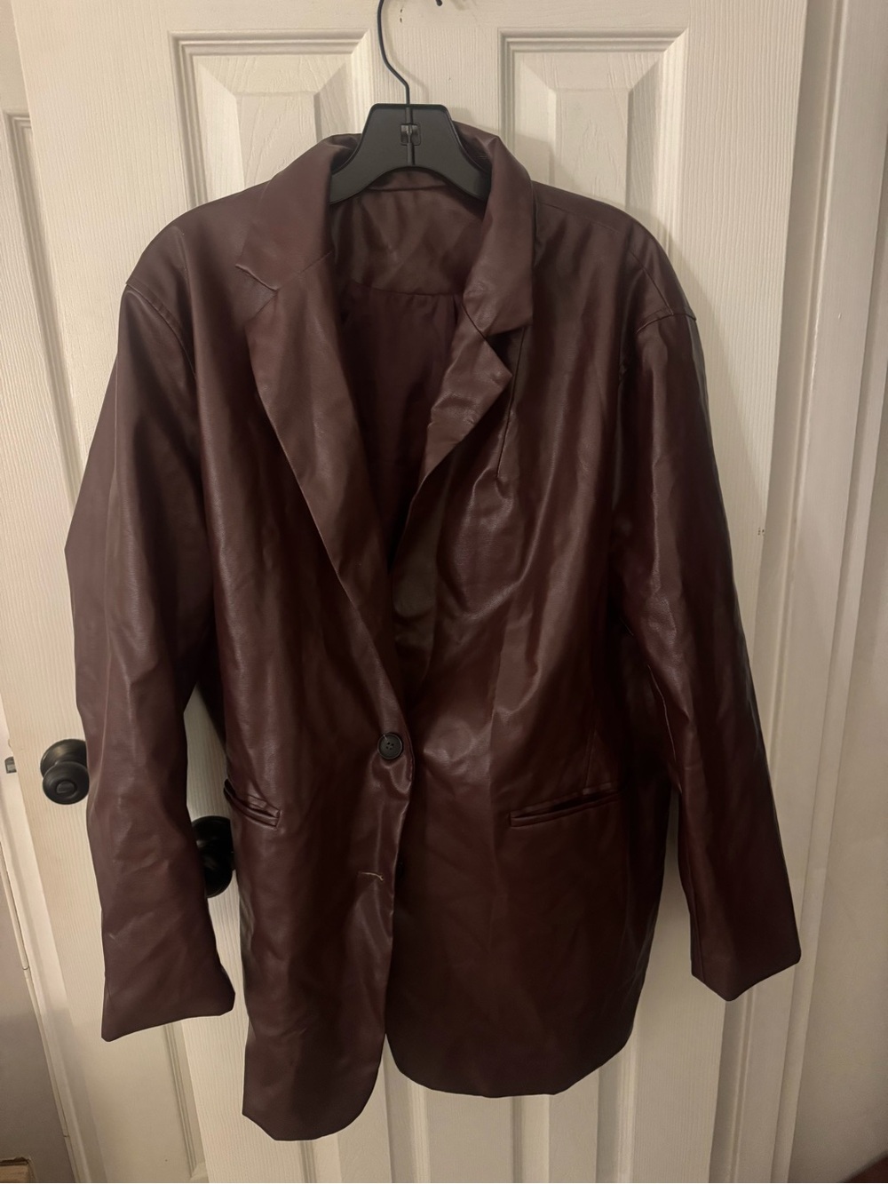 Zara Women's Burgundy Leather Blazer Jacket